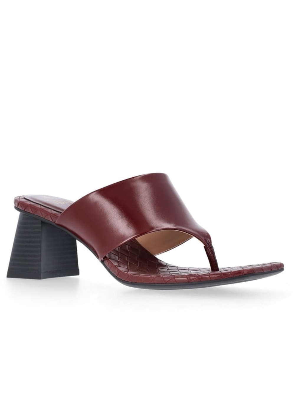 Burgundy Thong Block Heel Sandals